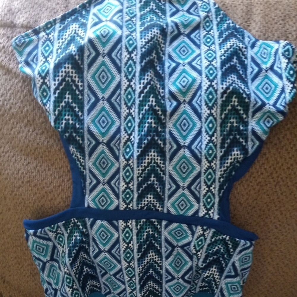 Geometric Blue and Green Patterned Bathingsuit M